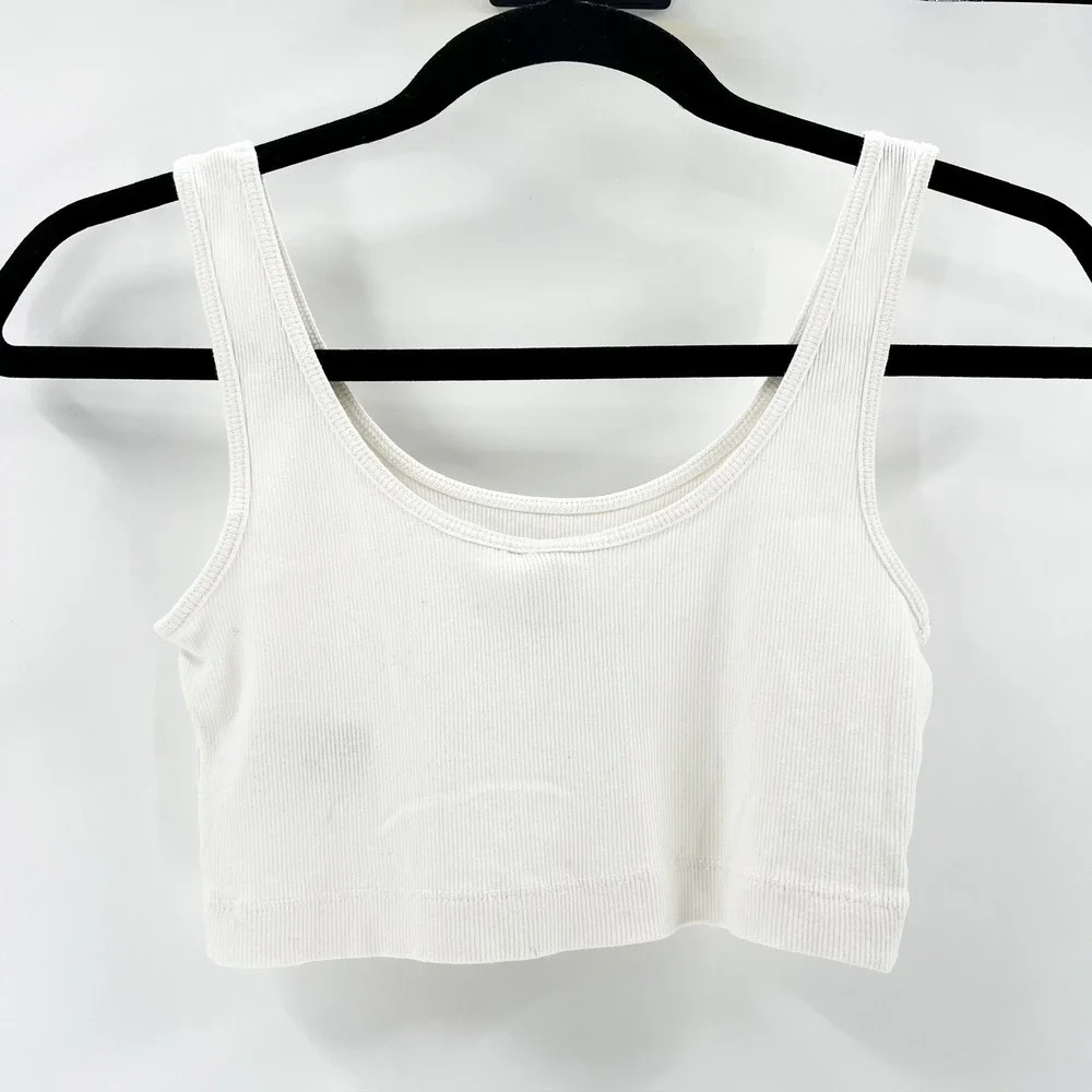 H&M Divided Ribbed Crop‎ Top Women S White Good Scoop Neck Sleeveless Basic